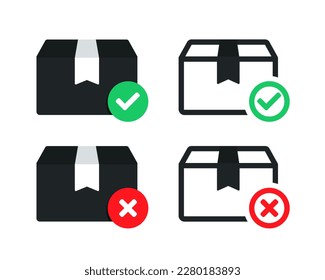 Package box check mark icon. Shipment courier cancel. Illustration vector