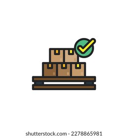 Cuadro de paquete con marca de verificación, control de calidad relleno de iconos de esquema. Ilustración vectorial. Icono aislado adecuado para web, infografías, interfaz y aplicaciones.