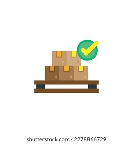 Package box with check mark, quality control flat icons. Vector illustration. Isolated icon suitable for web, infographics, interface and apps.