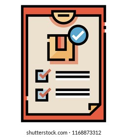 Package box with checkmark on a checklist vector illustration in line color design