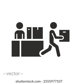 package or box courier delivery, collect and pick up order icon, receive desk, flat vector illustration eps10