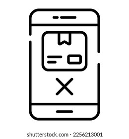 Package box and cross sign inside the mobile denoting cancel delivery order