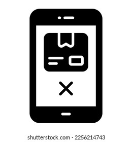 Package box and cross sign inside the mobile denoting cancel delivery order