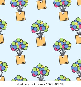 package box delivery from air by balloon illustration seamless pattern