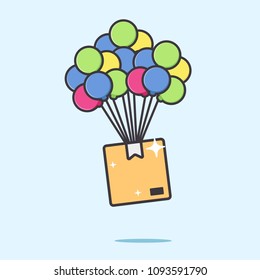 package box delivery from air by balloon illustration