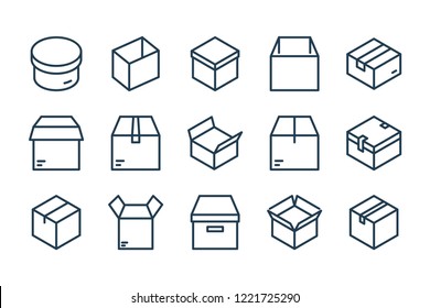 Package box and Delivery service related line vector icons. Parcel and Cargo distribution outline icon set.