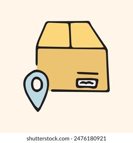 the package. box. delivery. unloading. to the door. mail. worldwide delivery. sender. recipient. purchase. online store. to send. receive. vector illustration. color background. flat style. doodle. 