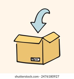 the package. box. delivery. unloading. to the door. mail. worldwide delivery. sender. recipient. purchase. online store. to send. receive. vector illustration. color background. flat style. doodle. 