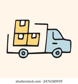 the package. box. delivery. unloading. to the door. mail. worldwide delivery. sender. recipient. purchase. online store. to send. receive. vector illustration. color background. flat style. doodle. 
