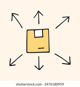 the package. box. delivery. unloading. to the door. mail. worldwide delivery. sender. recipient. purchase. online store. to send. receive. vector illustration. color background. flat style. doodle. 