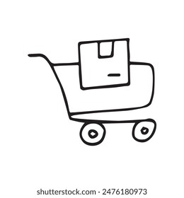 el paquete. caja. entrega. descarga. a la puerta. correo. entrega mundial. remitente. destinatario. compra. tienda en línea. para enviar. recibir. Ilustración vectorial. color de fondo. estilo plano. garabato. 