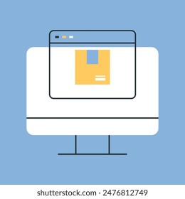 el paquete. caja. entrega. descarga. a la puerta. correo. entrega mundial. remitente. destinatario. compra. tienda en línea. para enviar. recibir. Ilustración vectorial. color de fondo. estilo plano. garabato.	