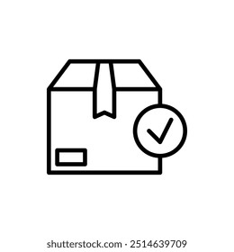 package box icon with check mark, line vector isolated on white background. trendy and modern design	