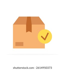 package box icon with check mark, colored flat vector. modern and minimalist design.