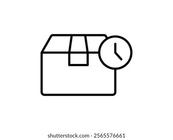 package box icon with clock, fast delivery, simple flat style, illustration, logo sign symbol pictogram template, for ui or ux isolated on white for mobile app, editable	