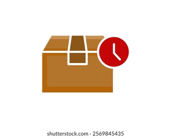 package box icon with clock, fast delivery, simple flat style, illustration, logo sign symbol pictogram template, for ui or ux isolated on white for mobile app, editable	