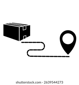 Package Box icon with location route and location pin, shipping icon, delivery, vector illustration, symbol, design logo template picture, for ui or ux isolated on white for mobile app, editable