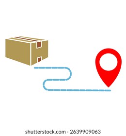 Package Box icon with location route and location pin, shipping icon, delivery, vector illustration, symbol, design logo template picture, for ui or ux isolated on white for mobile app, editable