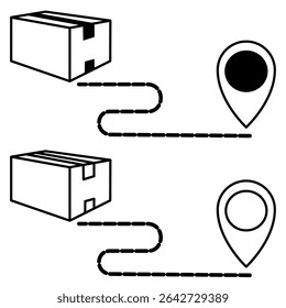 Package Box icon with location route and location pin, shipping icon, delivery, vector illustration, symbol, design logo template picture, for ui or ux isolated on white for mobile app, editable