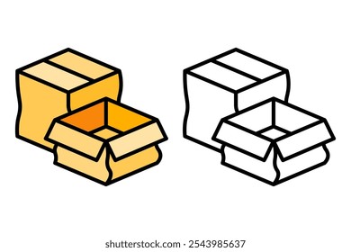 Dibujos animados del objeto del icono de la caja del paquete, Vector plano de la etiqueta engomada