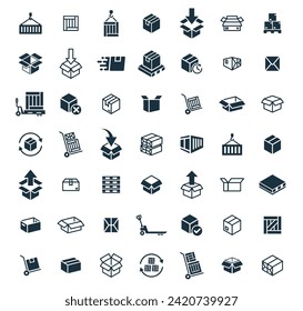 Package box icons set on white background. online delivery service business. Parcel container, packaging boxes, web design for applications.