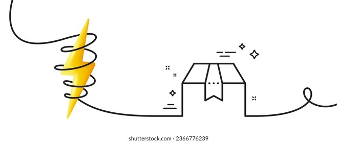 Package box line icon. Continuous one line with curl. Delivery parcel sign. Cargo goods symbol. Package box single outline ribbon. Loop curve with energy. Vector