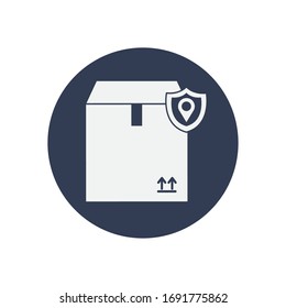 package box with location pin icon over white background, block style, vector illustration