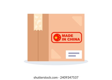 package box made in china. flat vector illustration