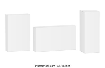 Package Box Mockup - Thin, High And Wide Rectangle. Vector Illustration