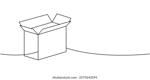 Package box one line continuous drawing. Carton delivery packaging box. Vector illustration.