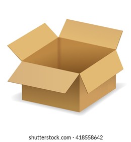 Package box. Open brown cardboard box. Vector illustration isolated on white background