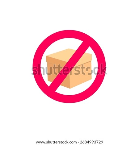 package box with prohibition sign, representing unavailable product, banned shipment, delivery restriction, or order cancellation.