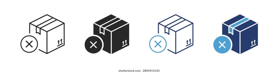 Package box rejection icon set with editable outline vector featuring failed delivery, validation and shipping status