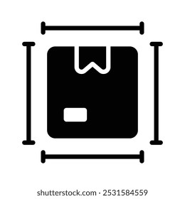 Package box with ruler scale showing concept icon of package dimensions, parcel measurement