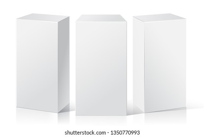 Package Box. Three different positions. Product Packing Vector.