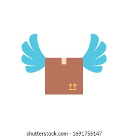 Packung mit Flügelsymbol auf weißem Hintergrund, floraler Stil, Vektorillustration