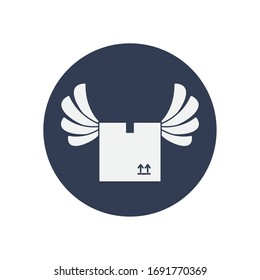 package box with wings icon over white background, block style, vector illustration