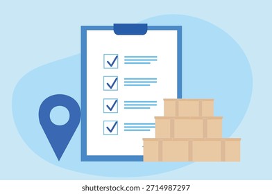 Package boxes with clipboard and check list, online order tracking, delivery service concept