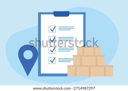 Package boxes with clipboard and check list, online order tracking, delivery service concept