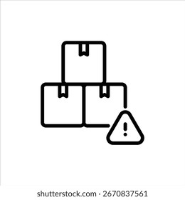 Icono de contorno roto del paquete. ilustración de línea negra de señal de advertencia.