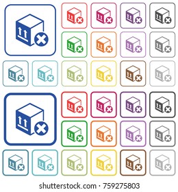 Package cancel color flat icons in rounded square frames. Thin and thick versions included.