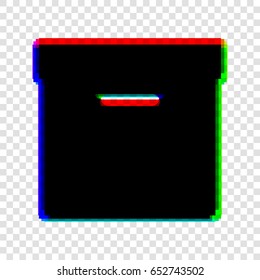 Package Cardboard Box with holders icon. Vector. Black icon with red-green-blue contours on transparent background.