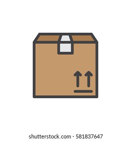 Package, cardboard box line icon, filled outline vector sign, linear colorful pictogram isolated on white. Parcel symbol, logo illustration