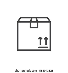 Package, cardboard box line icon, outline vector sign, linear style pictogram isolated on white. Parcel symbol, logo illustration