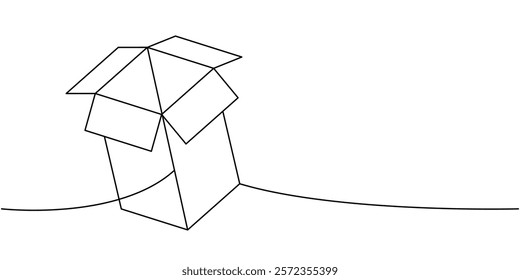 Package cardboard box one line continuous drawing. Carton delivery packaging box. Vector illustration.