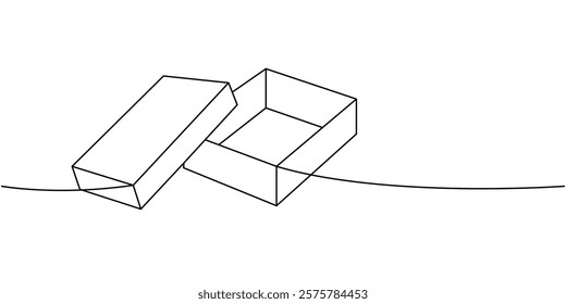 Package cardboard box one line continuous drawing. Carton delivery packaging box. Vector illustration.