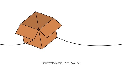 Package cardboard box one line colored continuous drawing. Delivery box. Vector illustration.