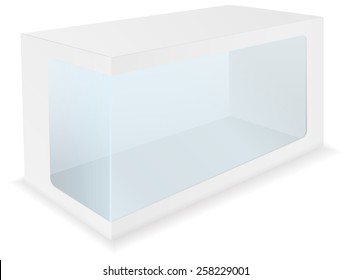Package Cardboard Box with a transparent plastic window. Vector Illustration isolated  on white background.