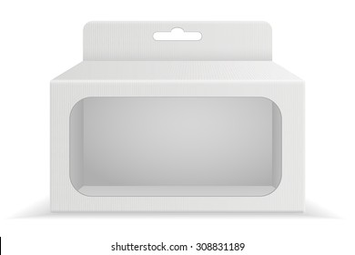 Package Cardboard Box With Transparent Window. Vector Isolated