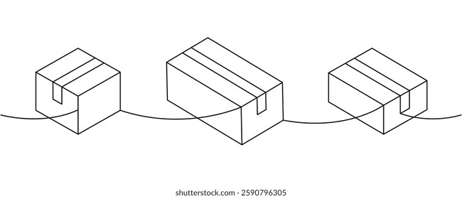 Package cardboard boxes one line continuous drawing. Carton delivery boxes. Vector illustration.